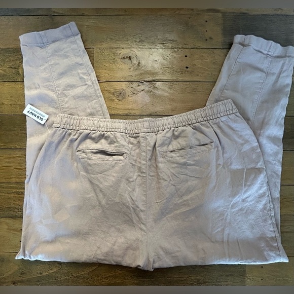 OLD NAVY Light Beige/Mauve LINEN BLEND Elastic Waist Pants - Picture 8 of 10
